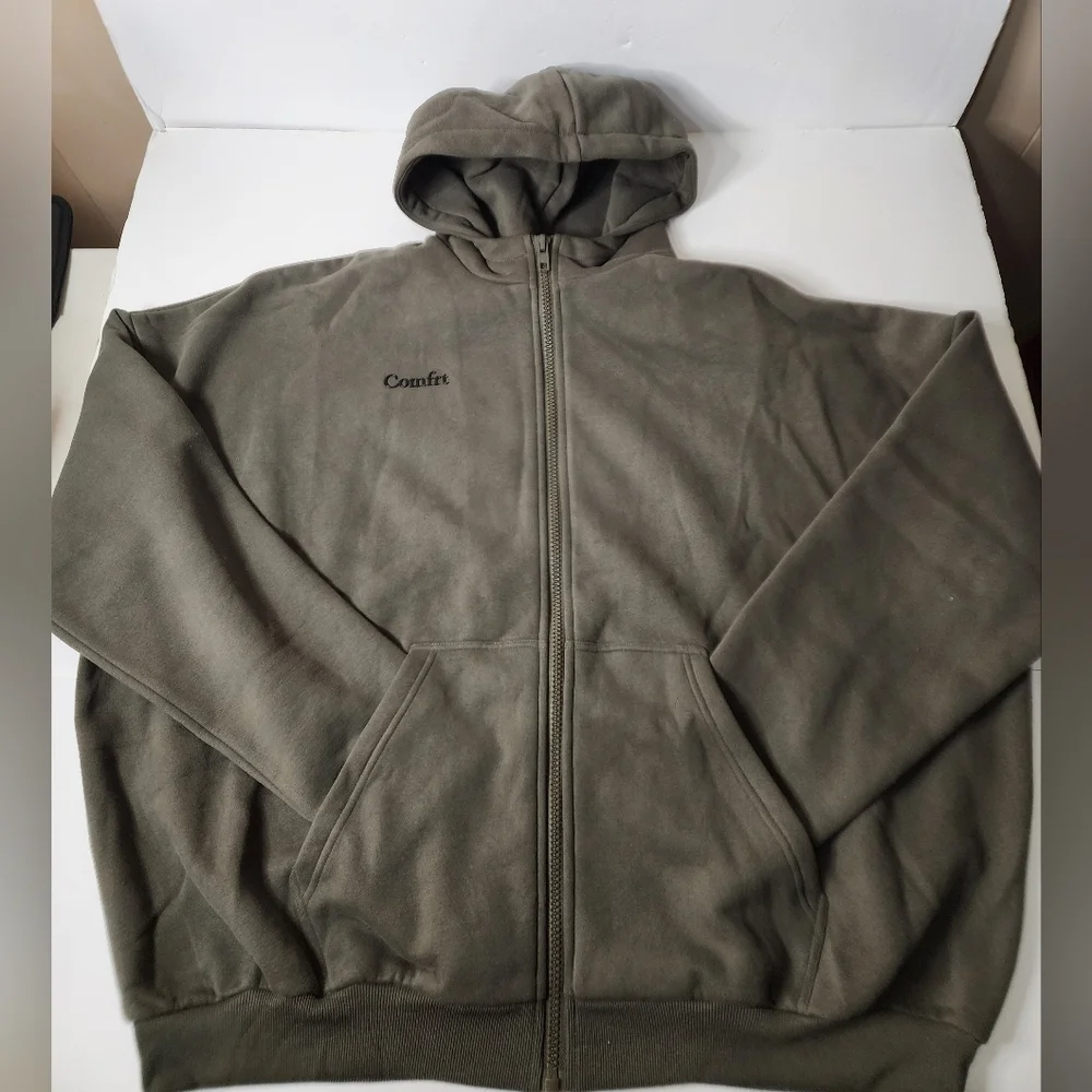 Comfrt Cloud Zip Hoodie Unisex XL Millstone Green Full Zip Oversized - Picture 2 of 7